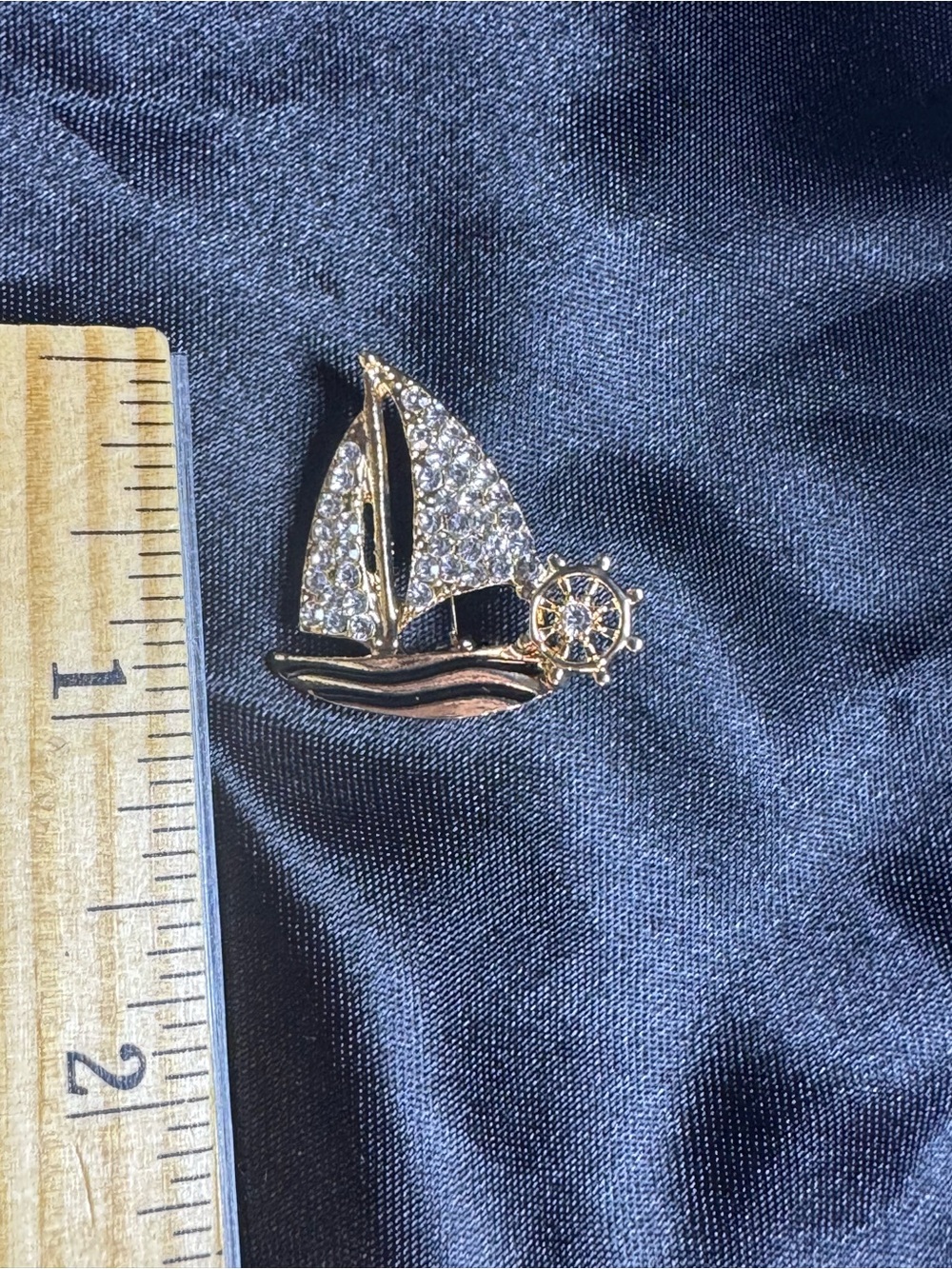 Gold Sailboat Rhinestone Pin - Picture 2 of 2